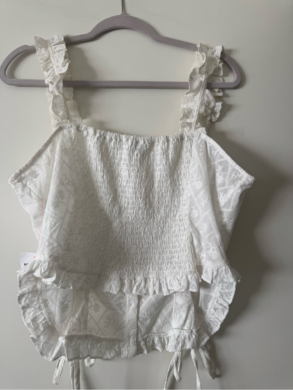 White Ruffled Eyelet Button-Front Women’s Tank Top - Picture 5 of 5